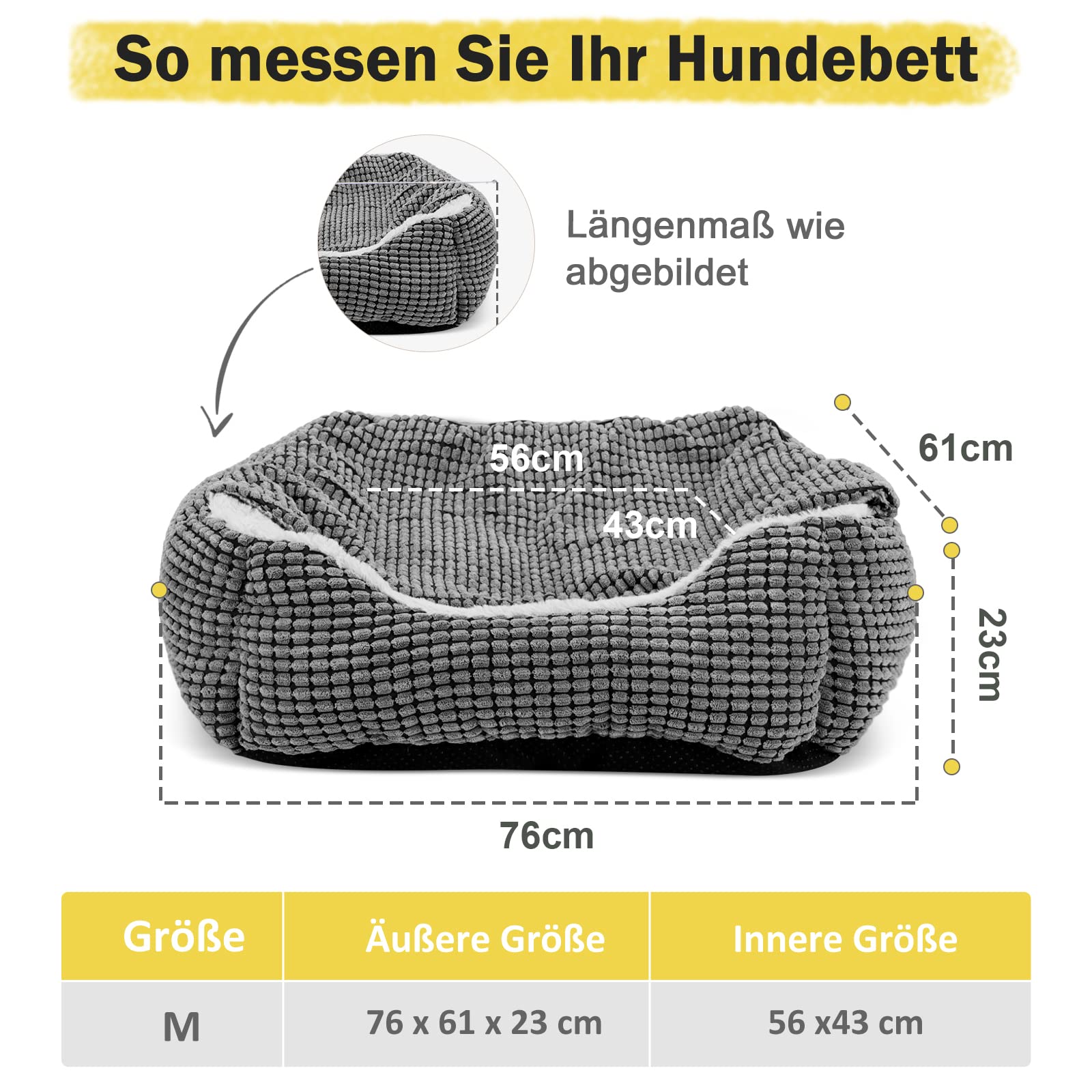 JOEJOY Cuscino Grande, Cuccia Interno, Lavabile, Antiscivolo, per Cane di Piccola, Media e Grande Taglia, Gatto, M (76x61x23cm)