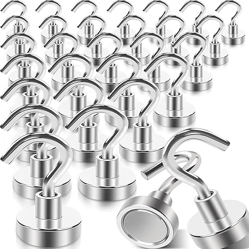 30 piezas de ganchos magnéticos súper fuertes, 25 libras de gancho magnético resistente para colgar, ganchos magnéticos de neodimio de tierra rara