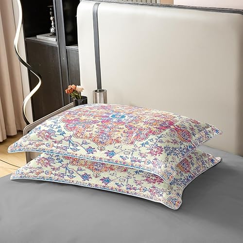 Miniatura 5 de Juego de funda de edredón floral étnica 100% algodón orgánico, tamaño Queen, bohemio, vintage, rosa, azul, retro, bohemio, exótico, funda de edredón