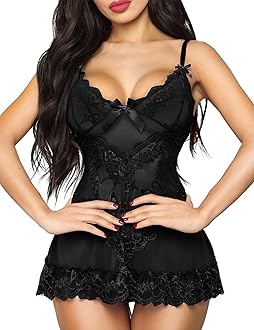 Babydoll Lingerie for Women Lace Chemise Beautiful Nightgown Sleepwear Dress