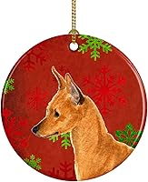 Vista 92 de Caroline's Treasures Dachshund copos de nieve rojos y verdes, adorno de cerámica de Navidad para colgar en el árbol de Navidad, decoración