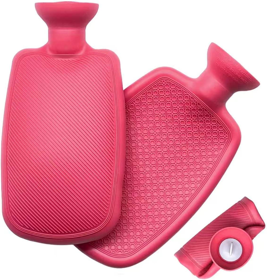BYVOV Silicone Hot Water Bottle 2L for Pain Relief, Odorless & Leakproof, Long Lasting Heat for Period Cramps, Back, Neck & Muscle Pain, Soft Durable Design, Red
