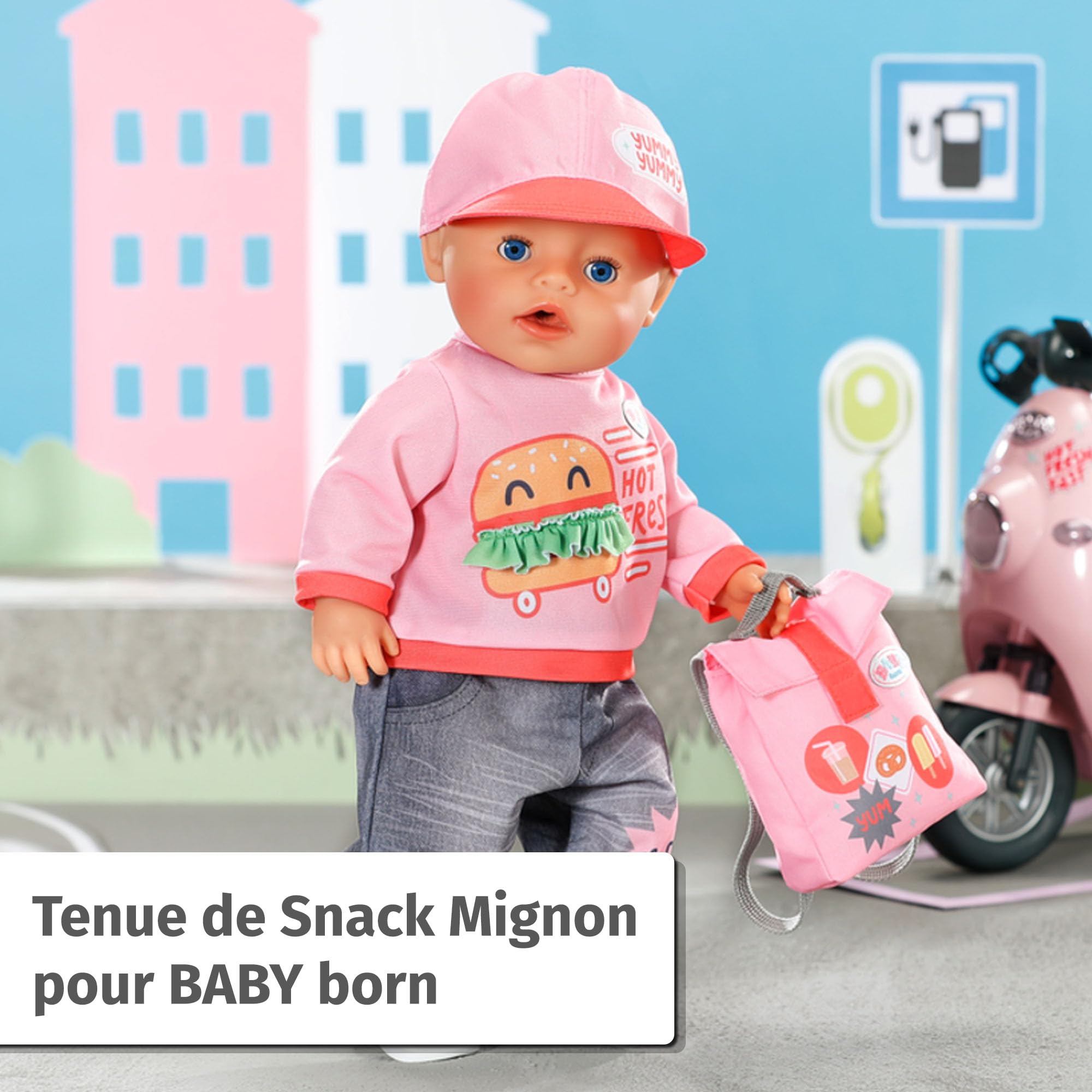 Tenue BABY Born Snack-Bar - Chemise Hamburger, Jean, Casquette, Chaussures Et Sac à Dos Pour Poupées De 43 Cm, Accessoire De Qualité Zapf Creation