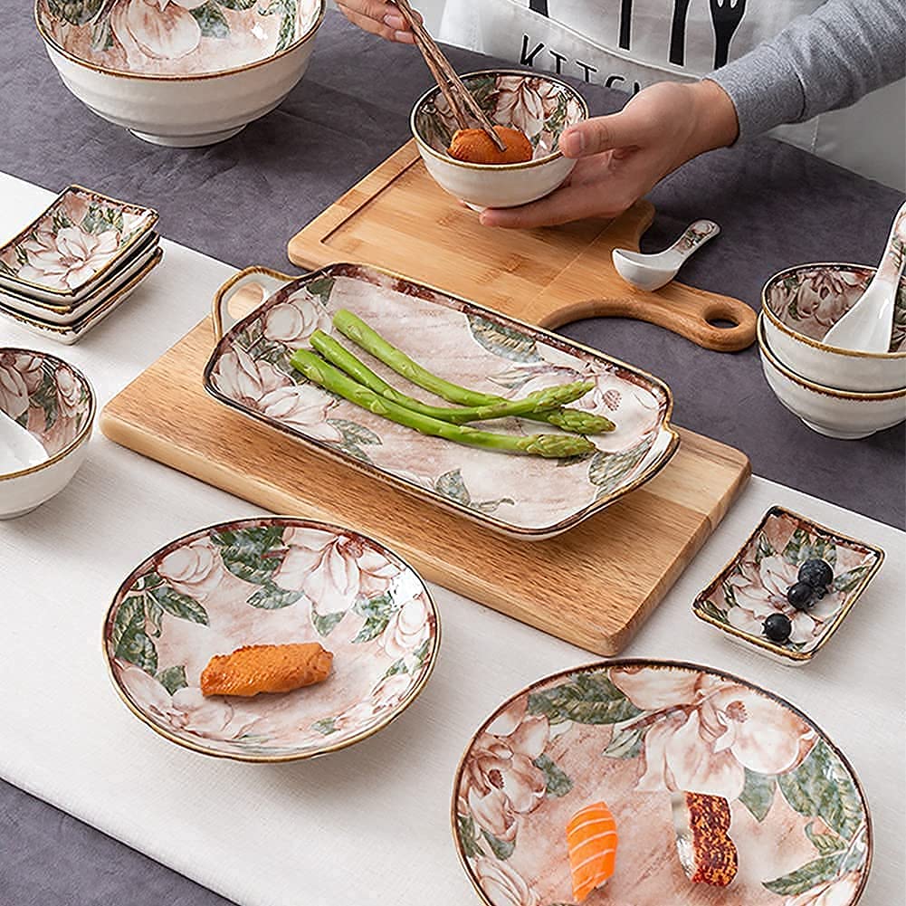 20-częściowy porcelanowy zestaw zastawy stołowej – kwiatowy zestaw naczyń ceramicznych z talerzami i miseczkami do domowej kuchni – elegancka kolekcja zastawy stołowej do jadalni i rozrywki
