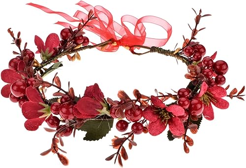 TOECWEGR Diadema de Navidad, corona de flores, corona floral de bayas rojas, corona de cono de pino, bosque, bosque, boda Halo (SD-A)