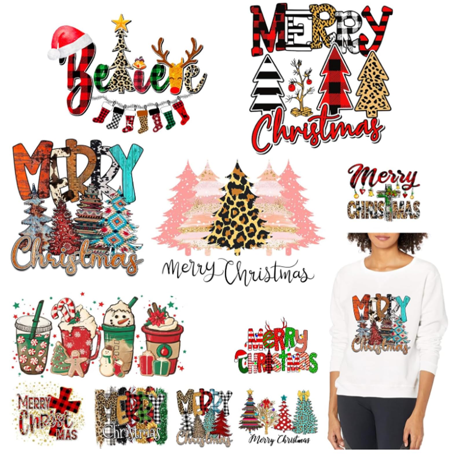 Patchs thermocollants Noël vinyle lavables pour customisation de veste et t-shirt