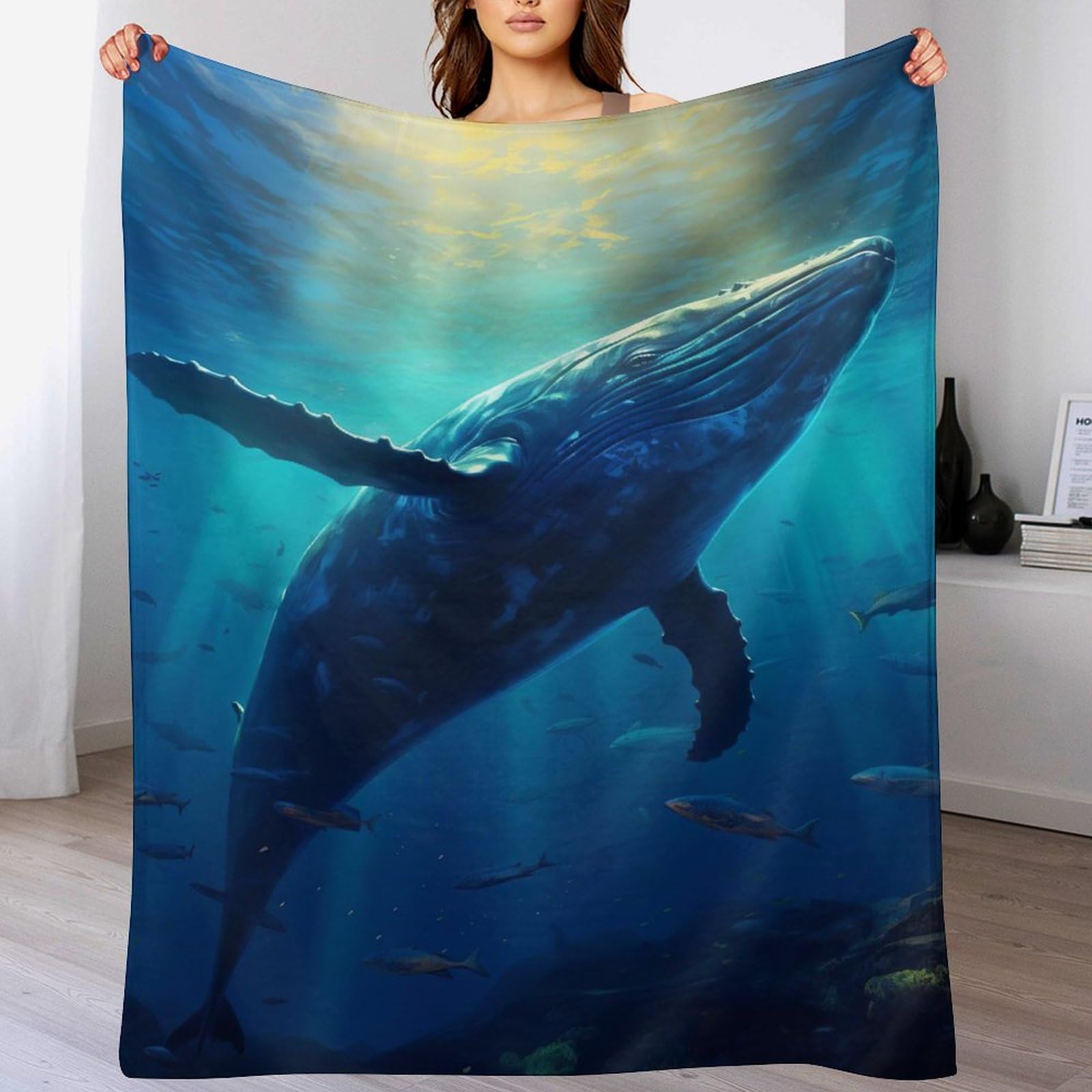 Couverture jeté baleine en flannel pour éliminer le froid du sofa