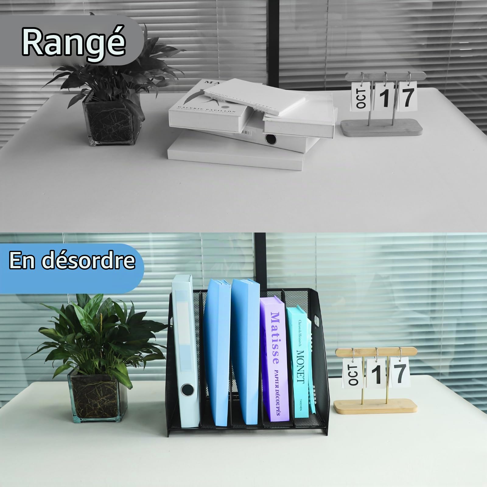 Organiseurs de bureau en métal avec 5 compartiments verticaux pour dossiers, classeurs, organiseurs de documents pour la maison, le bureau et la salle de classe,noir