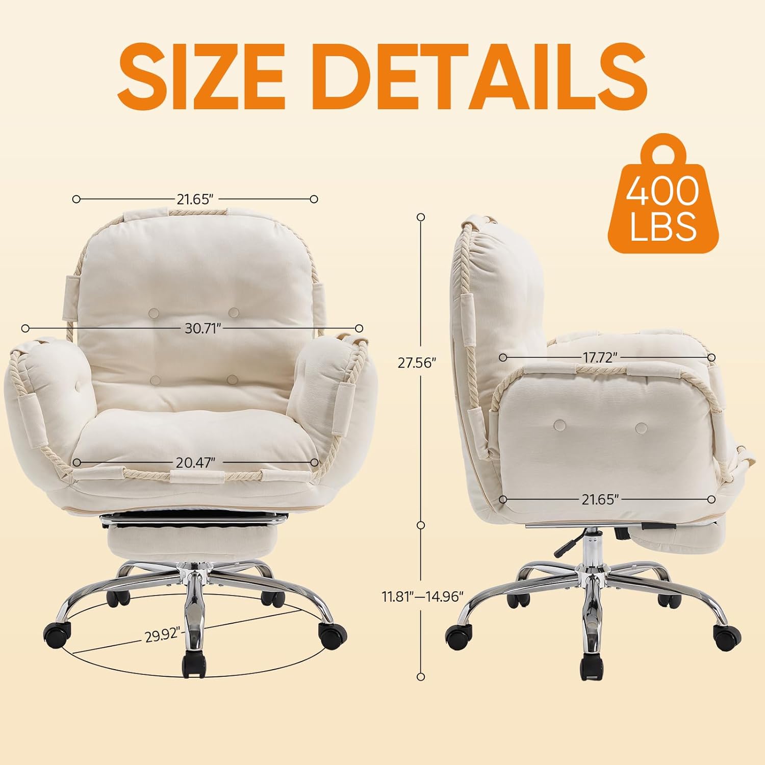Comfortable Criss Cross Office Chair with Foot Rest Flip Armrests Cross Legged Office Chairs for Women Reclining Office Chair Desk Chair Comfy Vanity Chair with Back and Wheels Beige
