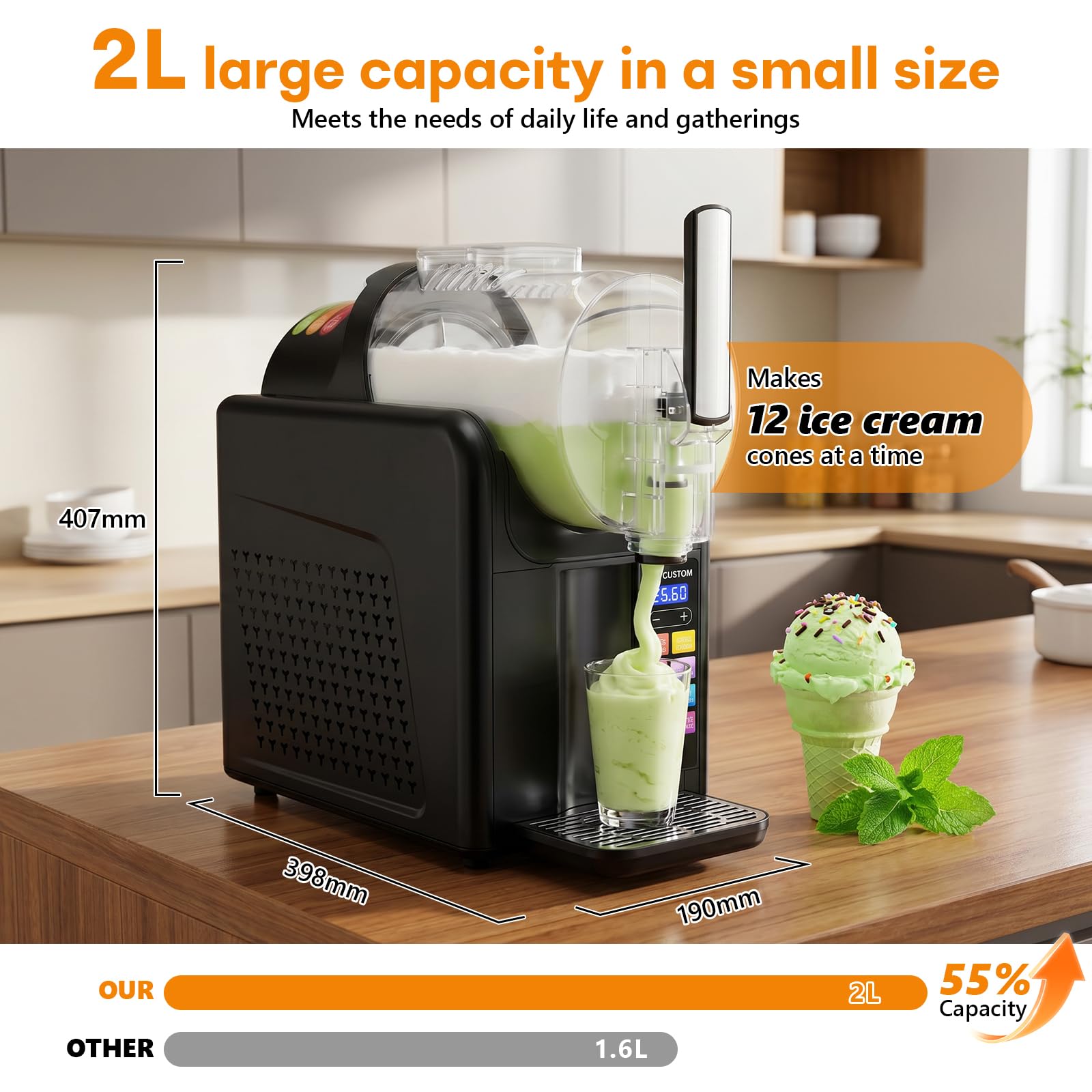 Slush Maschine eismaschine 2L Slushie,slushie maschine,Maschine mit LED-Display,7 voreingestellte Programme für Eiscreme, Smoothies, Milchshakes, Slush-Cocktails und Margarita