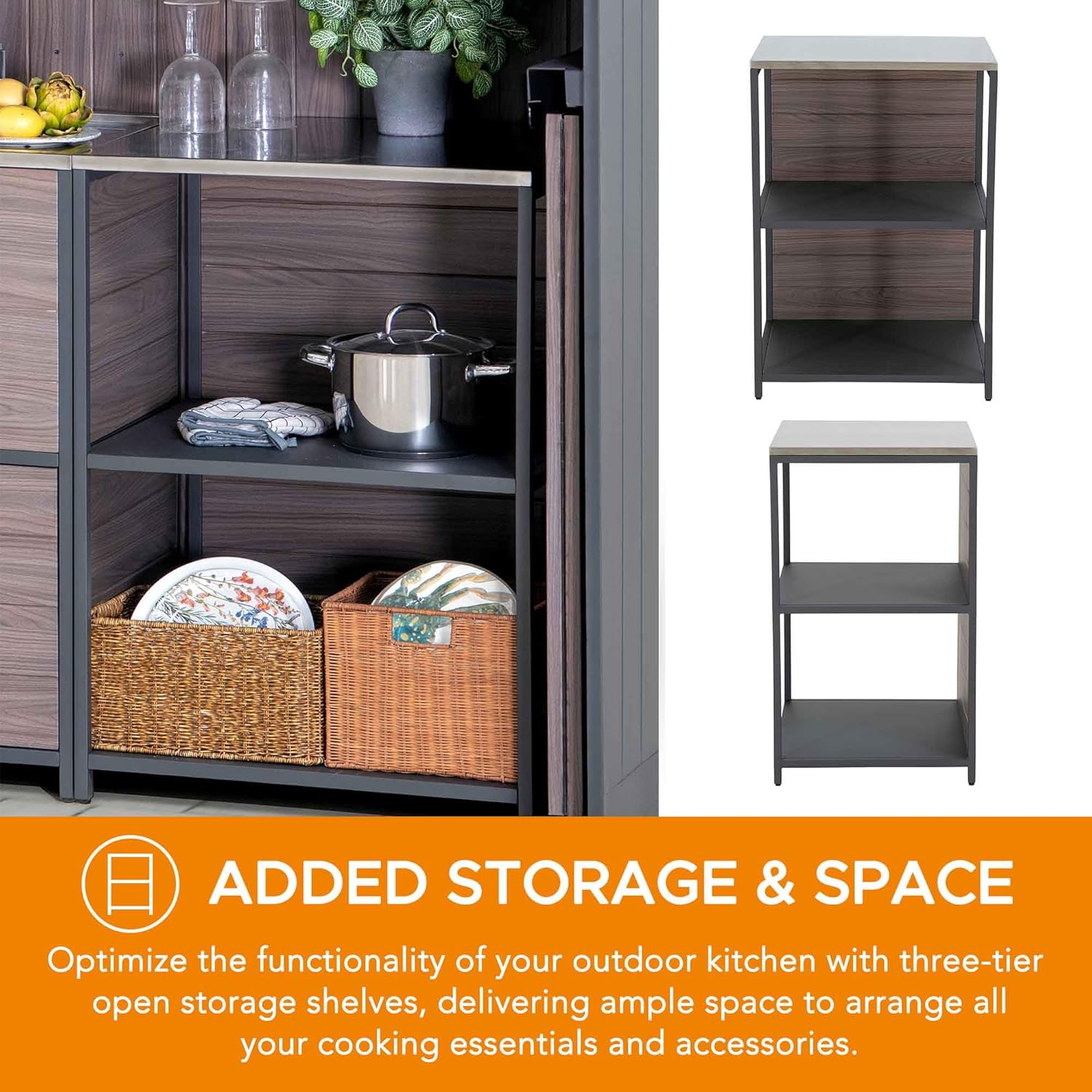 Sunjoy Outdoor Kitchen, 4-Pieces Grill Kitchen with Sink, Open Storage Shelf and Island Counter