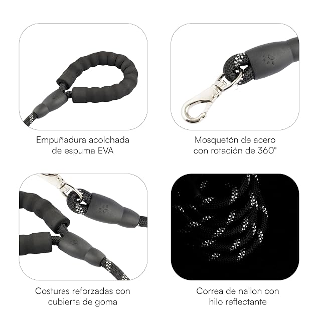 Foto 5 de 6 de Baroni Home Correa para Perros 1,5 m, Correa con Cómodo Mango Acolchado de Esponja y Hilos Reflectantes Correa