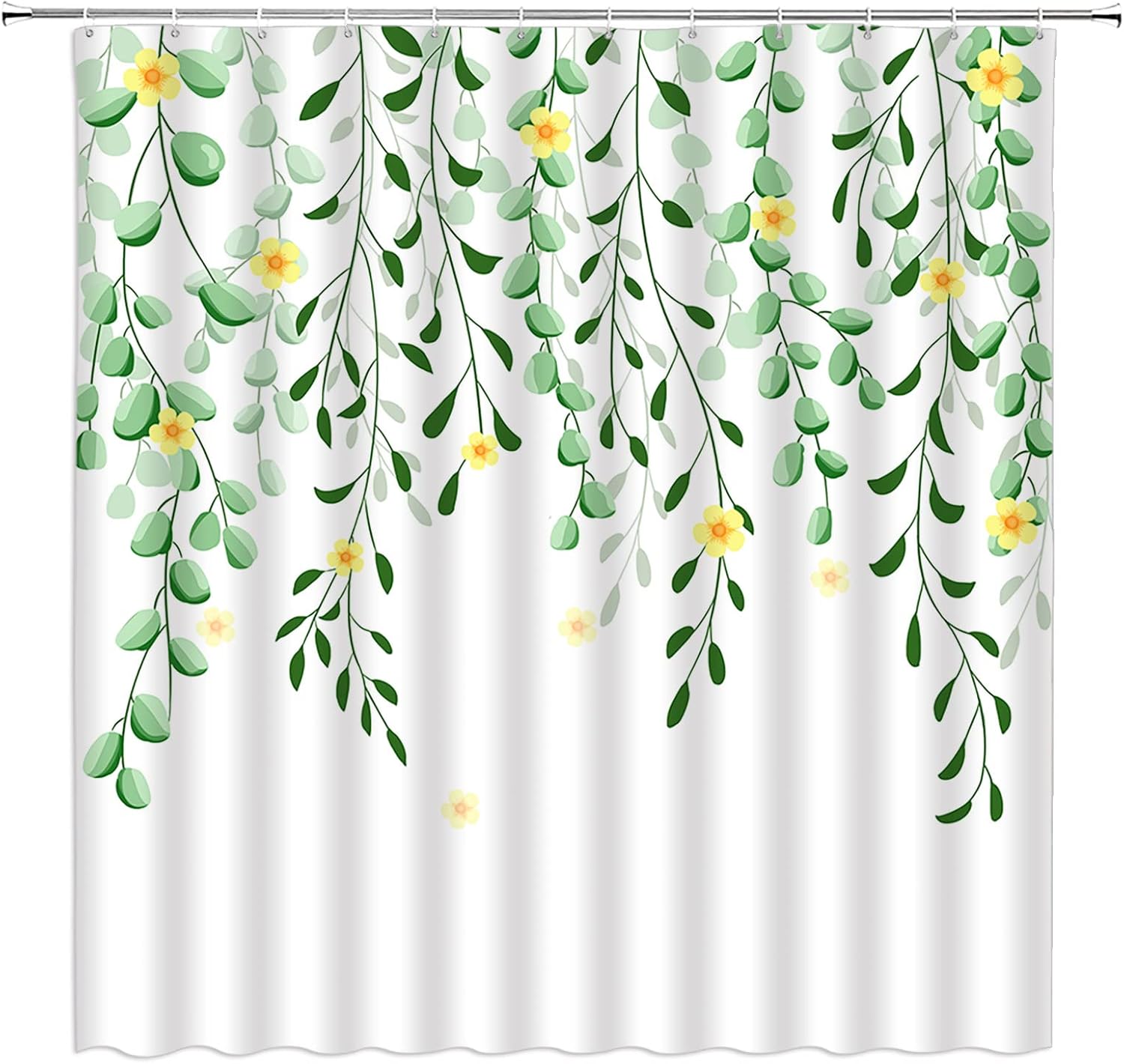 Leaves Flower Shower Curtain Purple Leaf Yellow Floral Watercolor Plant Nature Spring Fabric Bathroom Decor Set with Hooks（70" Wx96 H）