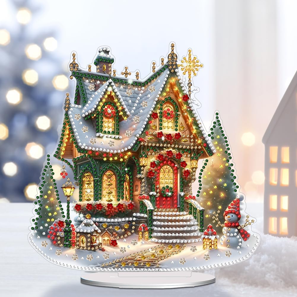 POETRYDRAW DIY Diamond Art Ornament Desktop Kit Christmas House, Stand Up Acrylic Diamonds Painting Ornament for Adults, 5D Special Diamond Gem Craft Tabletop Placement Board Kit image 2