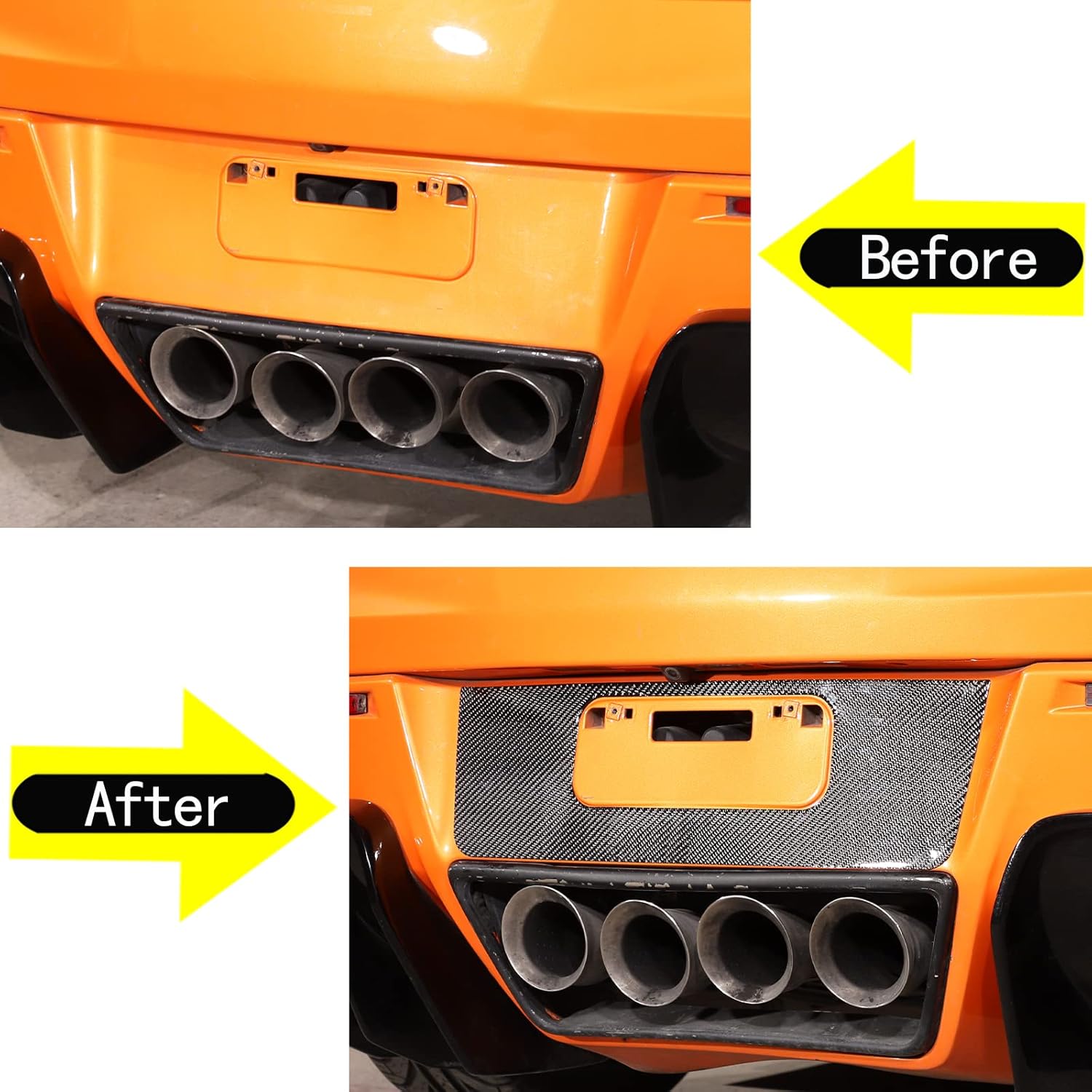 Rear License Frame Cover Trim Compatible with Corvette C7 Stingray 2014-2019 Soft Carbon Fiber 1PCS Rear License Plate Panel Decals Sticker Accessories (Black Carbon)