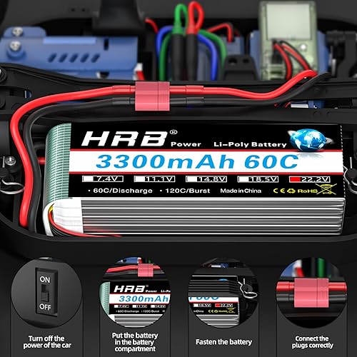 Miniatura 6 de HRB 6S 22.2V 3300mAh 60C Lipo Batería con Deans T Plug para RC Quadcopter 500 tamaños helicóptero coche, camión, barco, pasatiempos