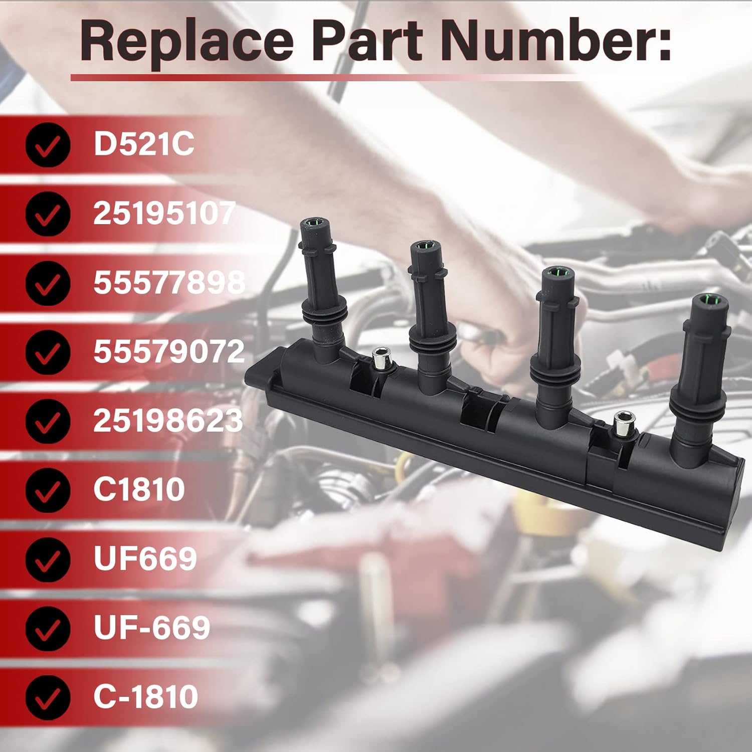 55579072 - Ignition Coil Pack Fits 2011-2020 Encore | ELR | Chevy Cruze Limited Sonic Trax Volt 1.4L L4,D521C 25195107 25198623 UF669