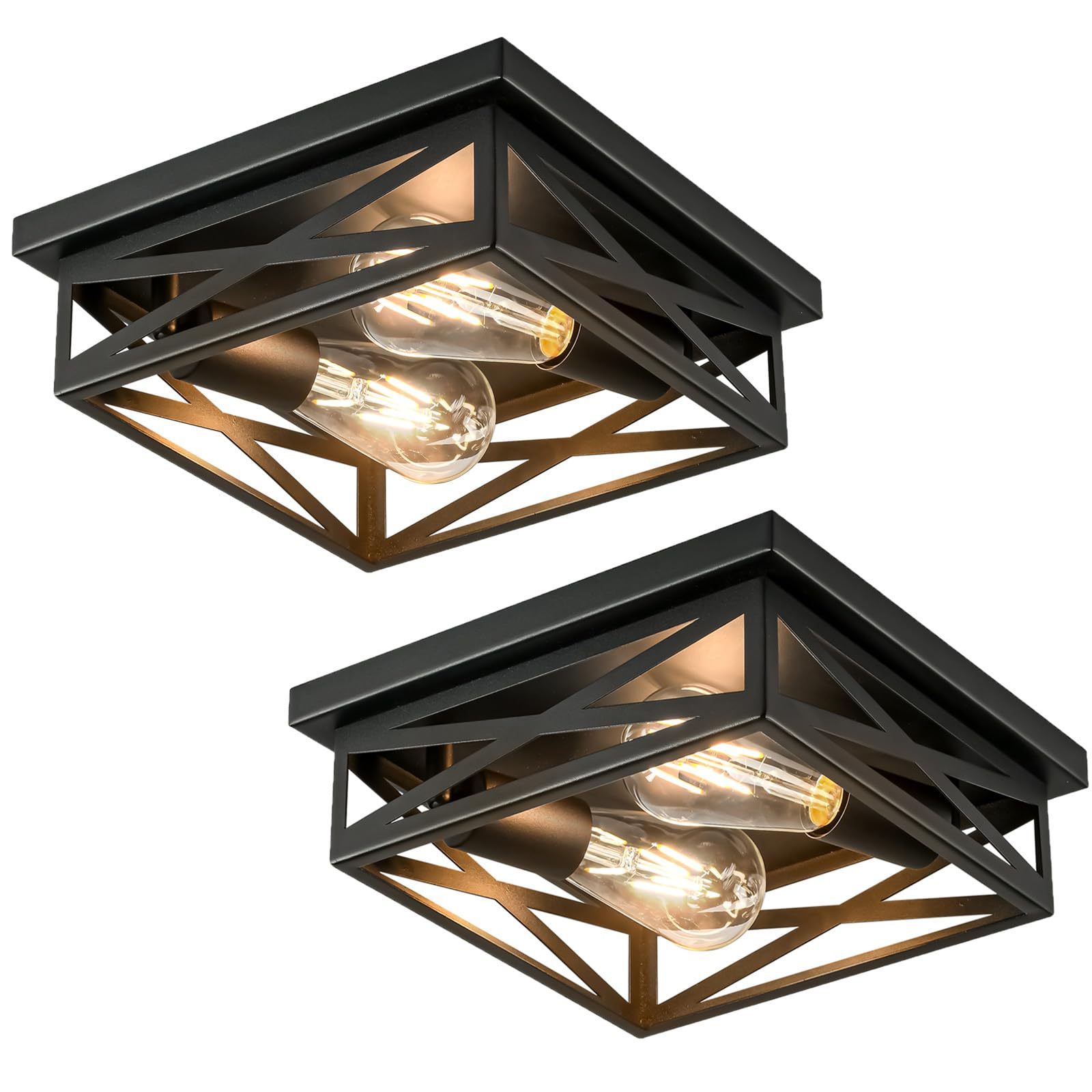 Square Flush Mount Ceiling Light Fixtures,2-Light Black Farmhouse Close to Ceiling Light Fixture,Modern Hallway Light Fixtures Ceiling,Black Light Fixture Ceiling Mount for Kitchen Bedroom 2 pack
