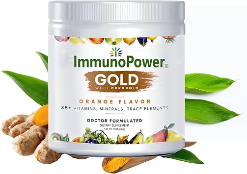 Gold - High-Absorption Turmeric Root Extract & BioPerine Immune Booster - Doctor Formulated with 33 Nutrients - Orange Flavor