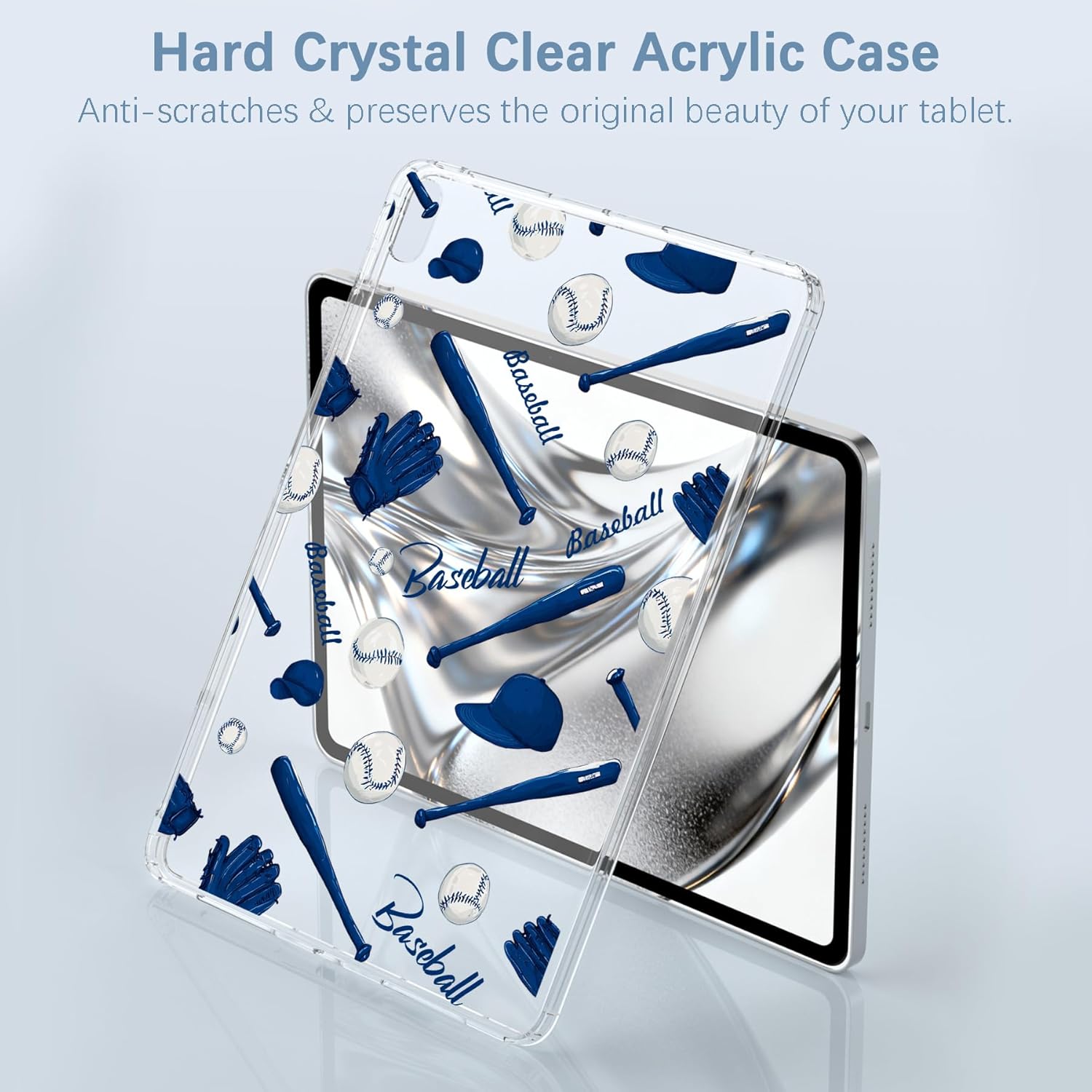 for iPad (A16) 11th Gen 2025 11"/10th Gen 2022 10.9",Cool Blue Baseball Crystal Clear Case,Slim Lightweight Anti-Scratch Soft TPU Bumper Hard Acrylic Back Cover for Girls Boys