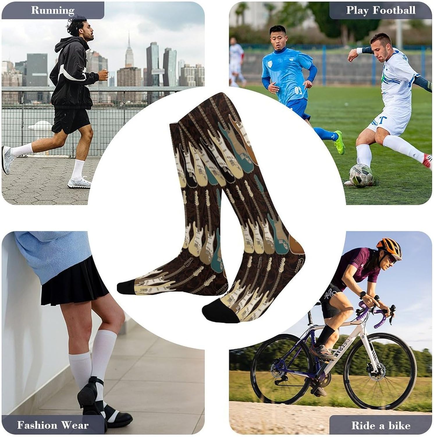 Art Guitar Pattern Crew Socks Calf Socks Athletic Crew Sock