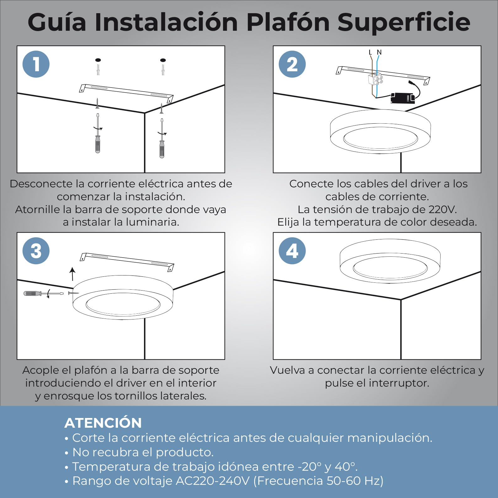 LED ATOMANT 4x Plafon LED Superficie 300mm 24W CCT 3000-6500K 2200lm | Con Selector de color CCT, Driver incluido