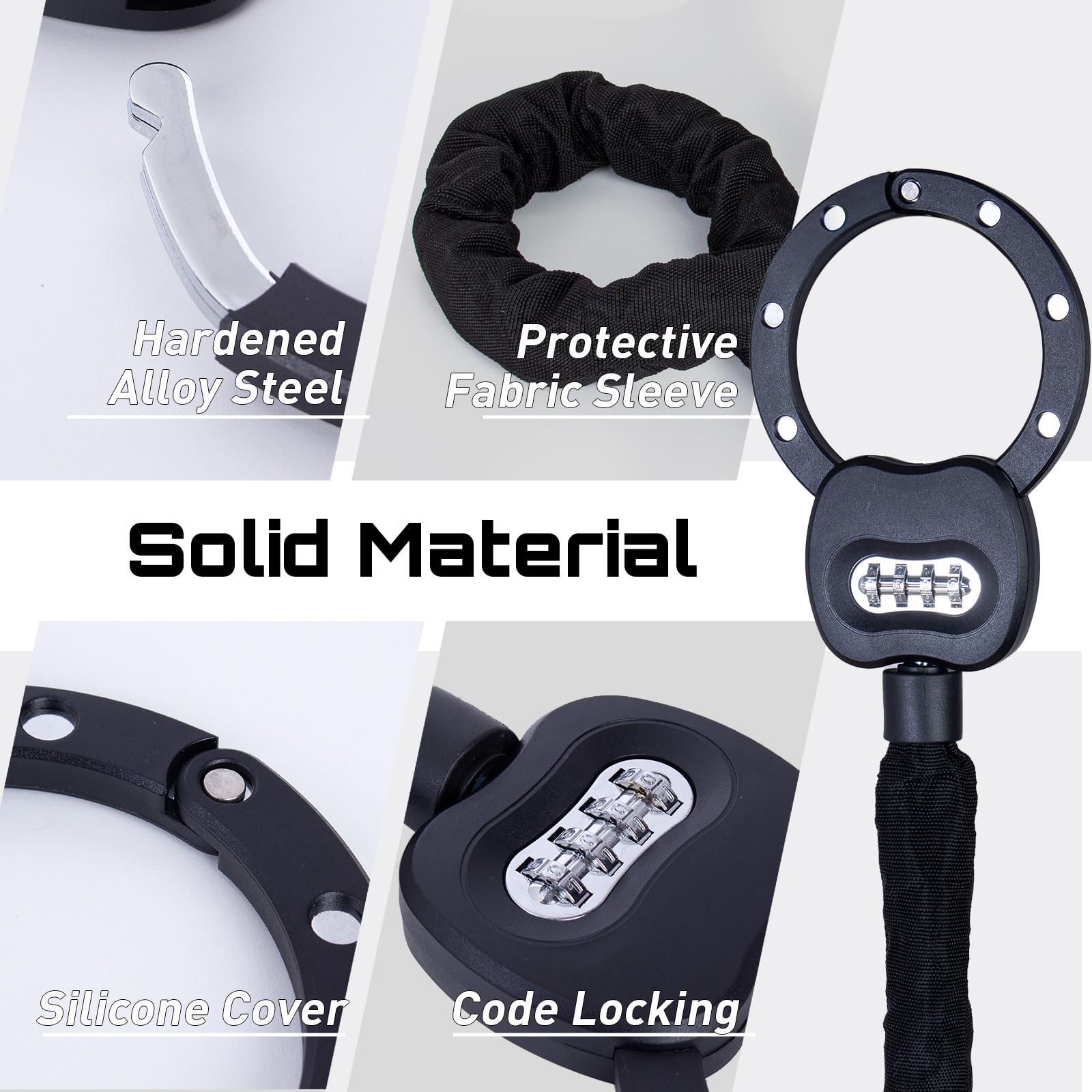 Todeco Antifurto per Monopattino Elettrico, Catena da 8mm | con Serratura a Combinazione Borsa di Trasporto Impermeabile, Lucchetto Antiscasso per Elettrico, Bici Elettrica e Moto