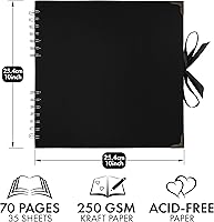 Vista 2 de Bstorify Álbum de recortes de 10 x 10 pulgadas, 70 páginas, protectores de esquina de papel kraft grueso negro, cierre de cinta, ideal para tus