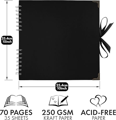 Miniatura 2 de Bstorify Álbum de recortes de 10 x 10 pulgadas para imágenes de 4 x 6, 8 x 10, 70 páginas, protectores de esquinas de papel kraft grueso de 250 gsm,