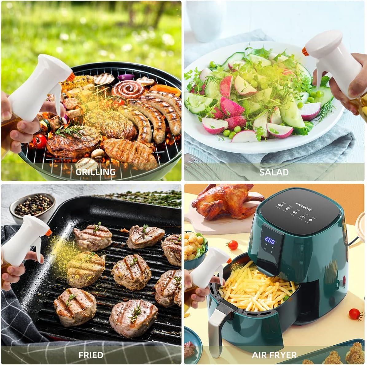 WERTIOO Olive Oil Sprayer for Cooking 2 Pack, 7.4oz/210ml Glass Olive Oil Spray Bottle Refillable Kitchen Accessories Oil Mister for Air Fryer, Salad, Baking, BBQ