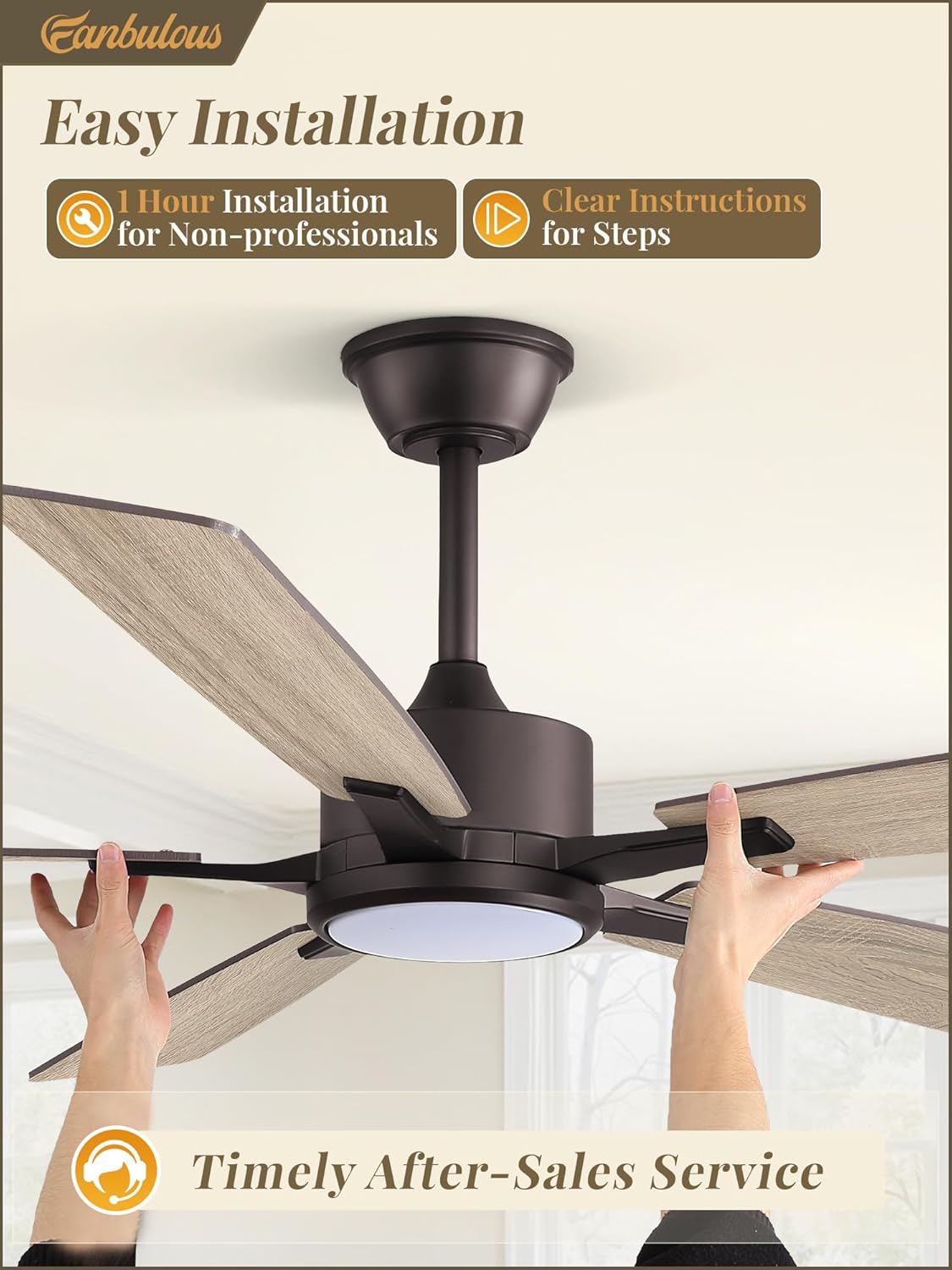Fanbulous 60 Inch Ceiling Fans with Lights and Remote, Stepless Color Temperature Change & Dimmable 20W LED Ceiling Fan, 6 Speeds Reversible Quiet DC Motor for Bedroom, Living Room, Oil Bronze