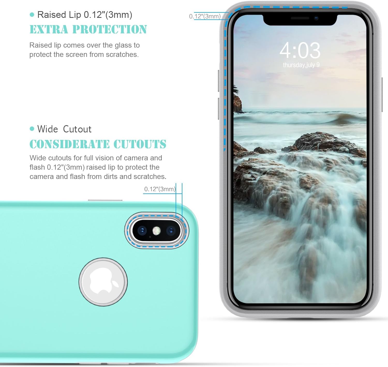 BENTOBEN iPhone Xs Case, iPhone X Case, Slim Protective iPhone Case Cover Shockproof Heavy Duty Hard PC Flexible TPU Rugged Phone Cases for Girls, Women - Light Green [Support Wireless Charging]