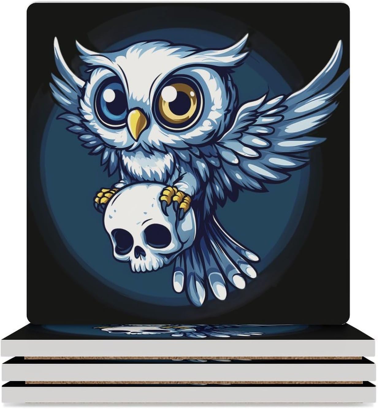 Owl and Skull Ceramic Coasters Square Drinks Coaster Coffee Table Decor Table Coaster for Home Bar
