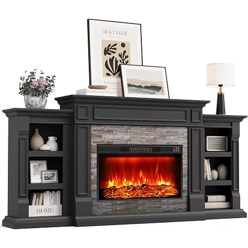Naice 80" Electric Fireplace with Mantel Fireplace TV Stand for Living Room