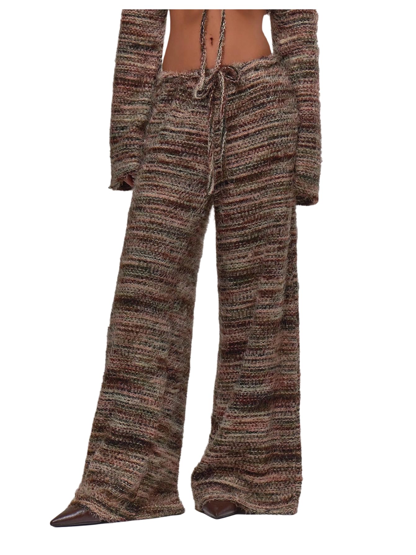MakeMeChic Womens Striped Fuzzy Baggy Pants Drawstring Low Waist Wide Leg Trousers