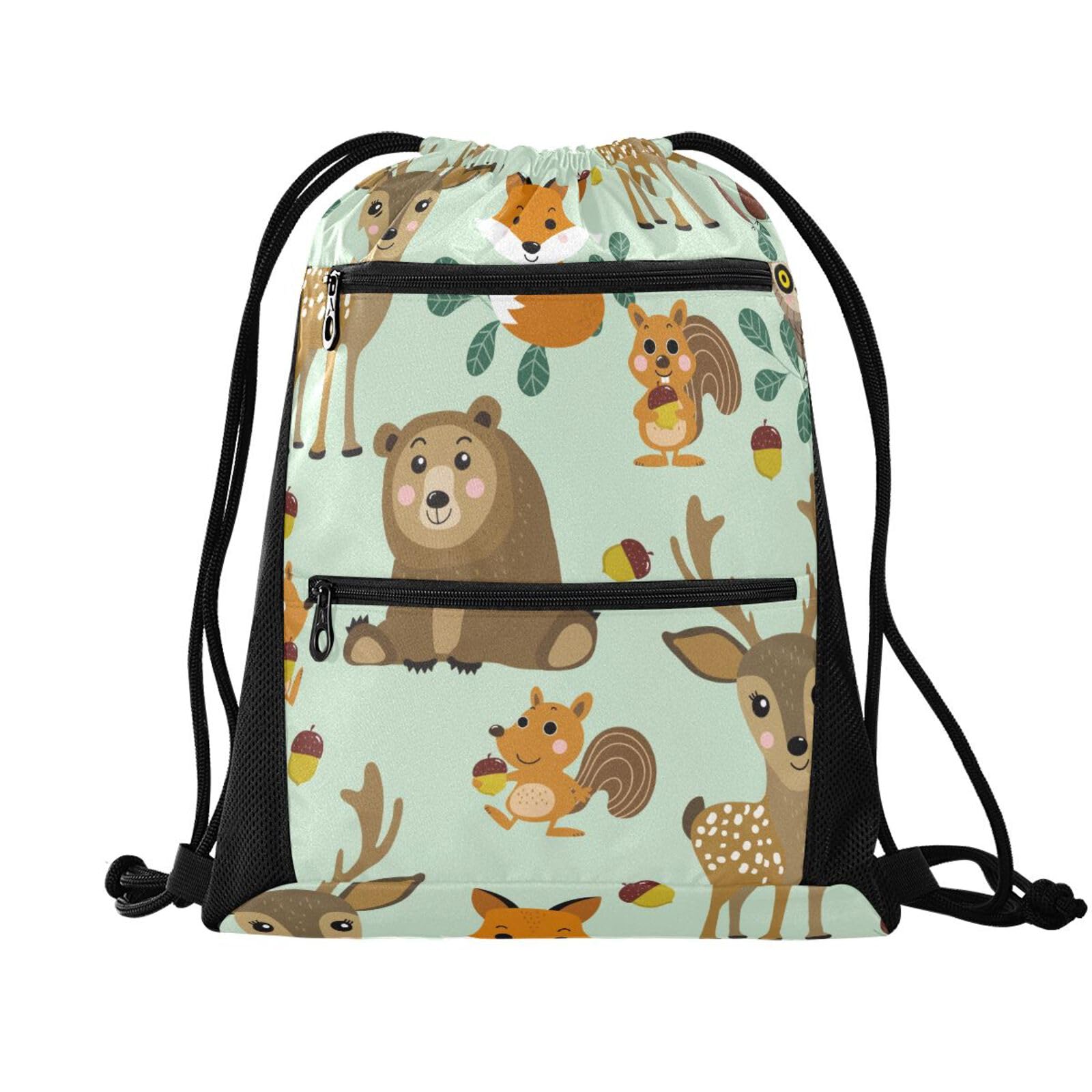 FRODOTGV Wildlife Character Forest Animals Drawstring Backpack Water Resistant Sackpack for Sports Sports Swim, String Bag for Women โ image 1