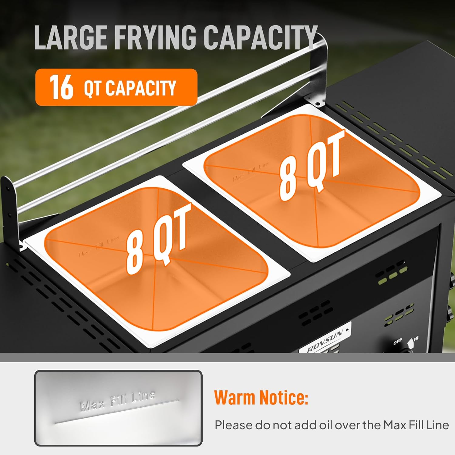 Bonnlo Outdoor Fryer with Dual 8QT Tank & Basket, 24,000 BTU Propane Deep Fryer with Side Shelf & Thermometers, Commercial Fryers with Wheels & Simple Control Knob for Outdoor Camping Cooking Use