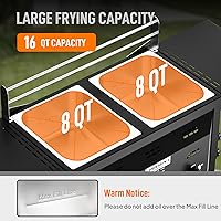 Vista 3 de Bonnlo Freidora para exteriores con tanque y canasta doble de 8 cuartos de galón, freidora de propano de 24,000 BTU con estante lateral
