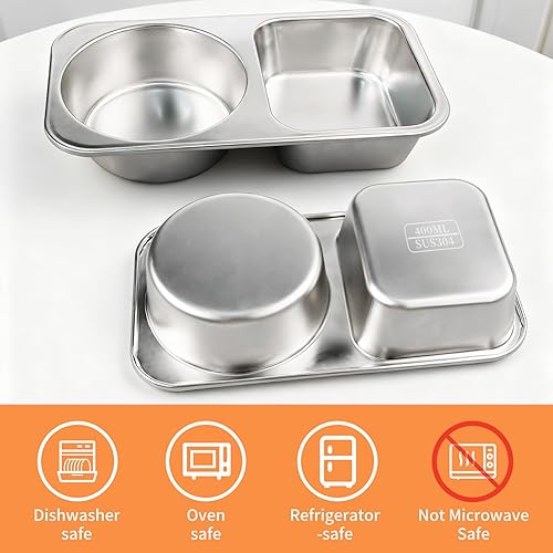 Miniatura 8 de Recipientes de acero inoxidable con tapa, reutilizables, con 2 compartimentos, contenedores de almacenamiento de alimentos de 13 onzas, a prueba de