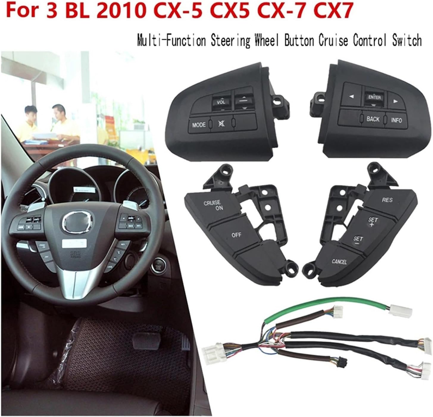 Multi-Function Steering Wheel Button Cruise Control Switch Compatible with Mazda 3 BL 2010 CX-5 CX5 CX-7 CX7 Volume Control Switches