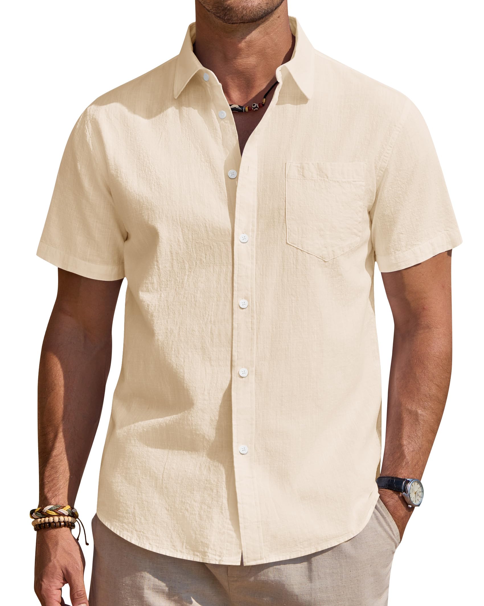 Alimens & Gentle Leinenhemd Herren Kurzarm Hemd Männer Leinen Shirt Regular Fit Freizeithemden Sommer Strand Tshirt