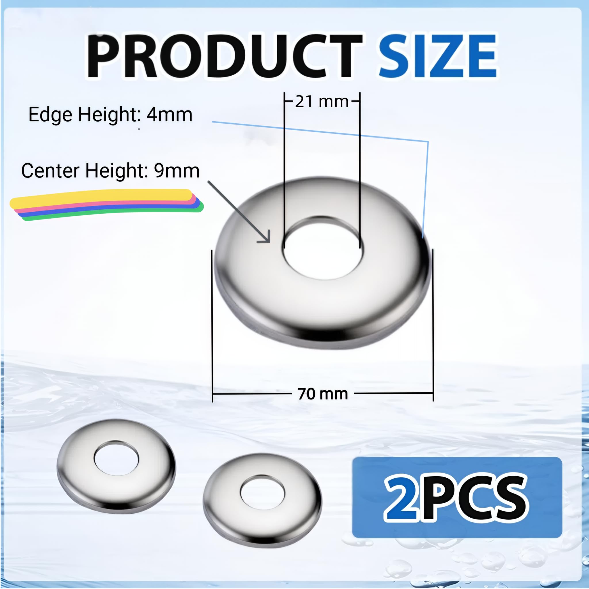 2-Pack Heavy Duty Stainless Steel Pipe Cover Plate for G1/2 (1/2 Inch) Pipes, 70mm Outer Diameter, 21mm Hole - Image 3