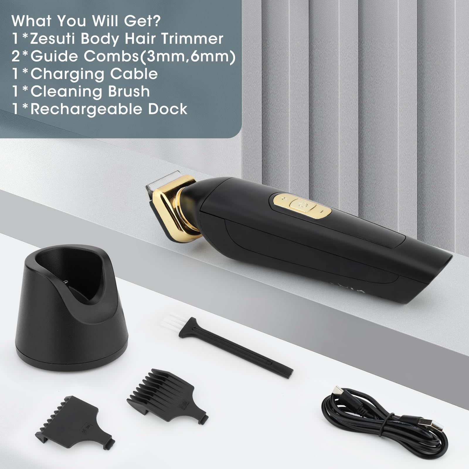 Zesuti Manscape Trimmer da uomo – Regolatore elettrico a sfere da uomo/a secco/bagnato, girevole a 30°, rasoio elettrico da uomo, per la cura del pubico/corpo/inguine, impermeabile IPX6, dock di