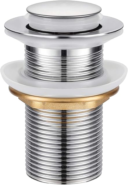 WOOHSE Basin Sink Waste Unslotted Modern Pop Up Click Clack Chrome Sprung Plug Without Overflow Push Drain Stopper Stainless Steel for Faucet Vessel Vanity Sink