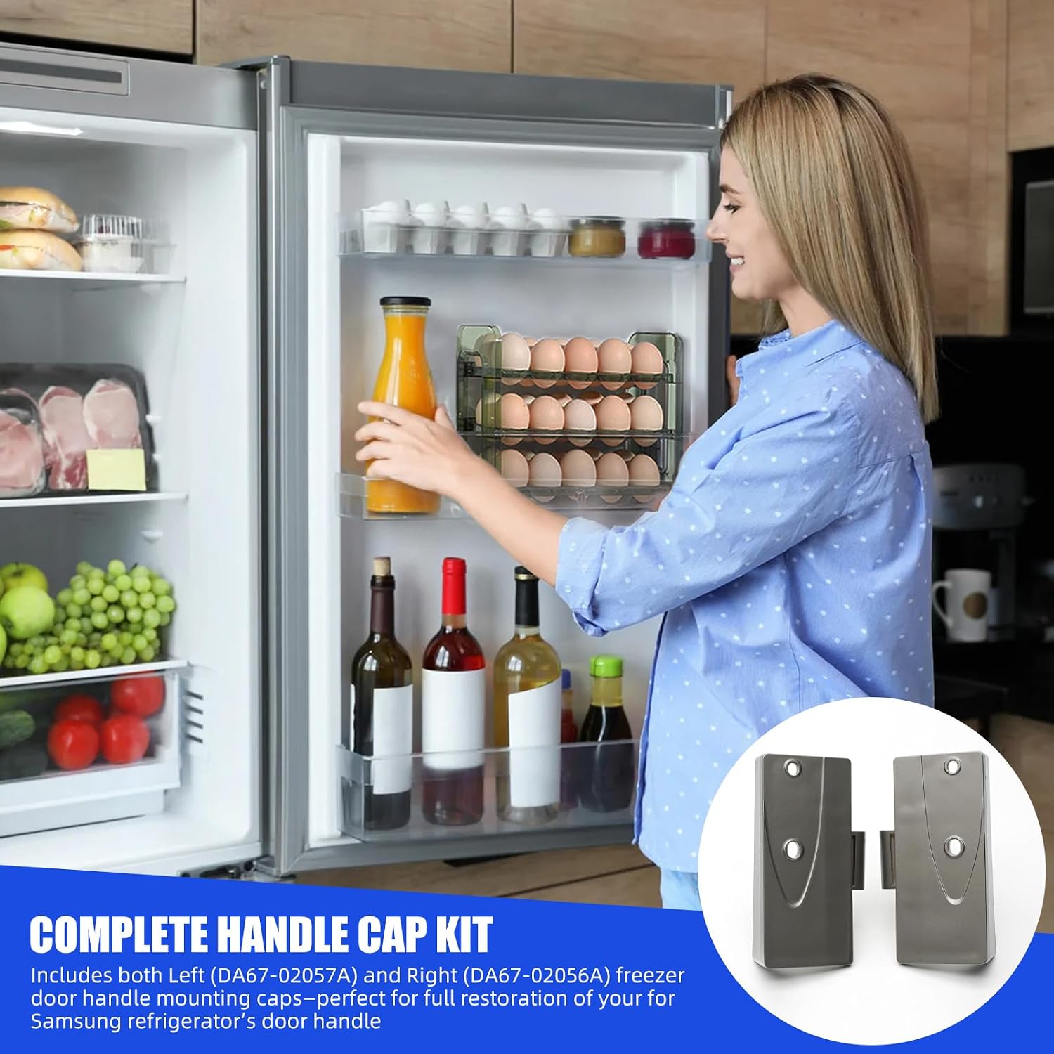 DA67‑02057A DA67‑02056A Refrigerator Freezer Door Handle Endcap Kit (Left & Right Side) Compatible with Samsung Freezer Door Cap, Replace 2041361,AP4365989,PS4158519,EAP4158519