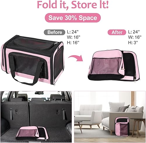 Vista 29 de Transportador grande para gatos, transportador de mascotas, transportador de perros para perros pequeños, transportador de gatos, suave, plegable