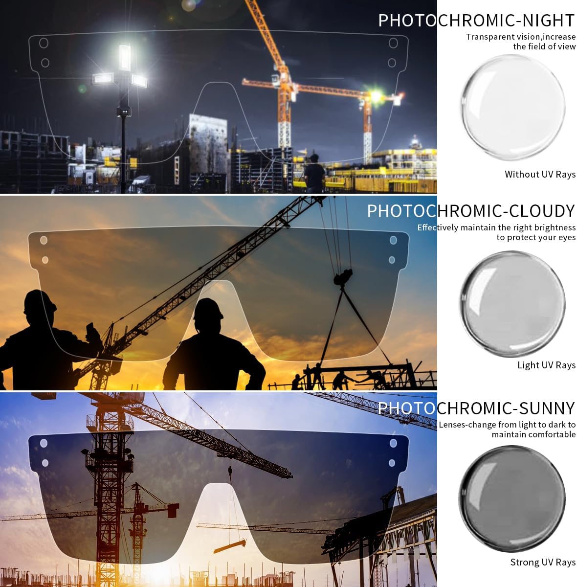 Photochromic Anti Bluelight UV400 Auto-Darkening Clear to Smoke Lens Transitional ANSI Z87.1 Safety SunglassesGlasses - Image 6