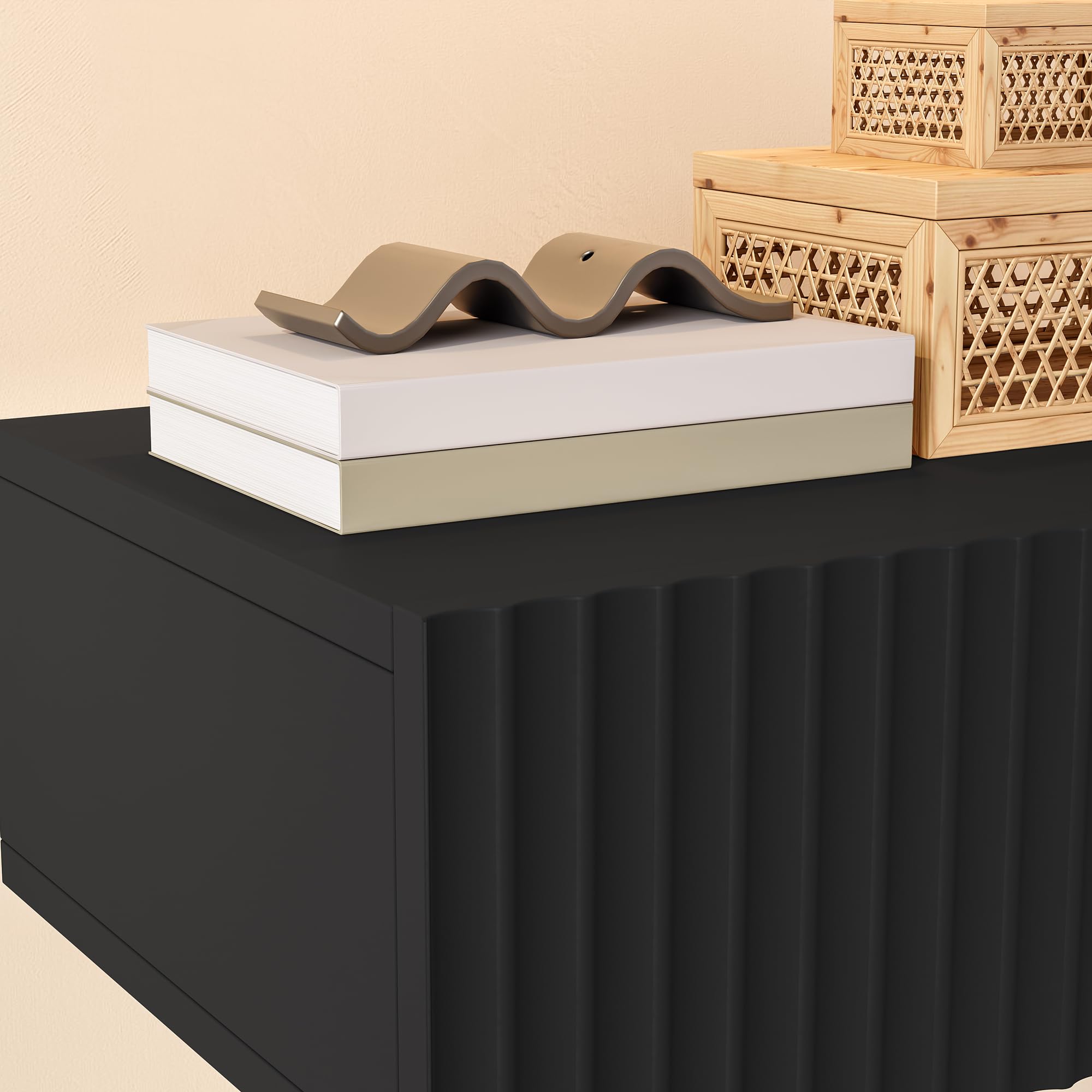 [en.casa] Nachttisch 2er Set hängend Nand 42x30x15 cm Schublade Schwarz | Nachtschrank, Nachtkästchen, Nachtkommode, Wandkonsole, Wandregal mit Schublade, Ablage, Wandmontage, gerillte Front