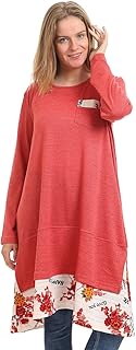 KADY Women crew Neck Solid Tunic Top With Floral Trim TUNIC
