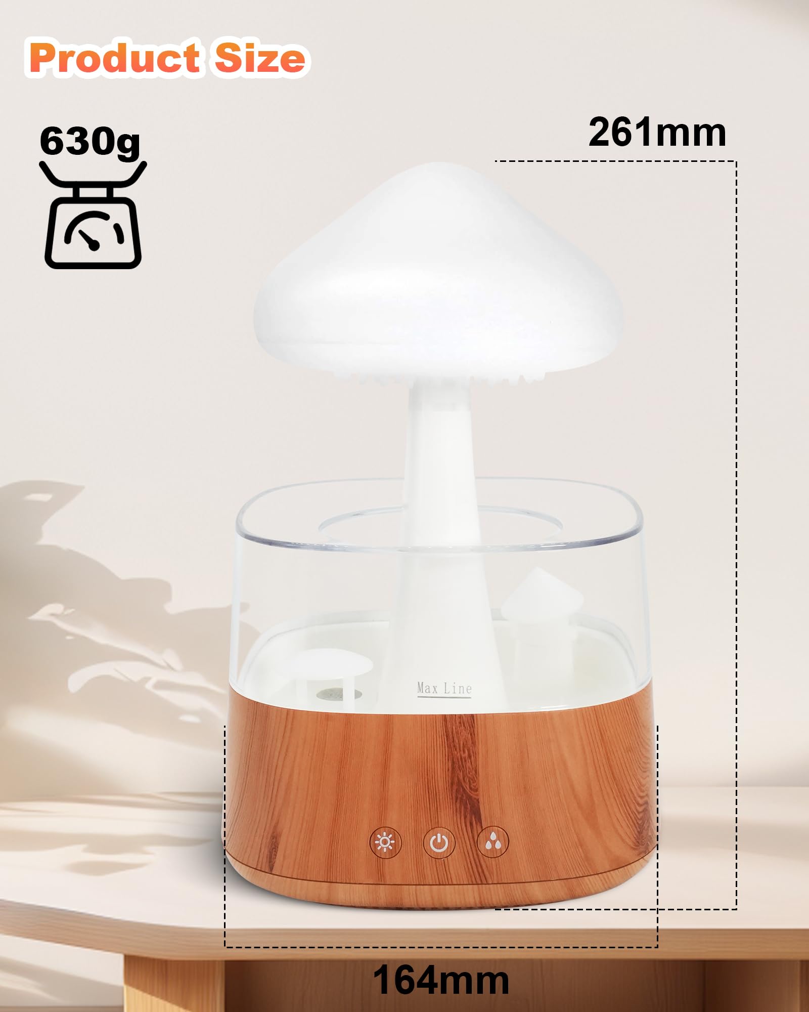 RUIZHI Rain Cloud Humidifier - Umidificatore 450ml, Diffusore di Aromi con Luce d'Atmosfera 30dB, 3 Modalità Lampada Fungo Pioggia Umidificazione per Cameretta, Camera da Letto, Casa, Ufficio
